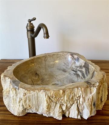 Håndvask træfossil - Beige/Brun/Sort